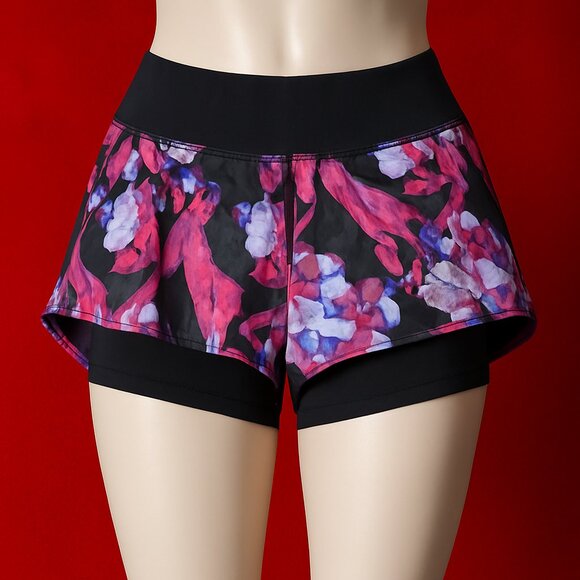 MPG Pants - MPG Women’s Floral Running Shorts Size L – Built-In Liner, Zip Pocket